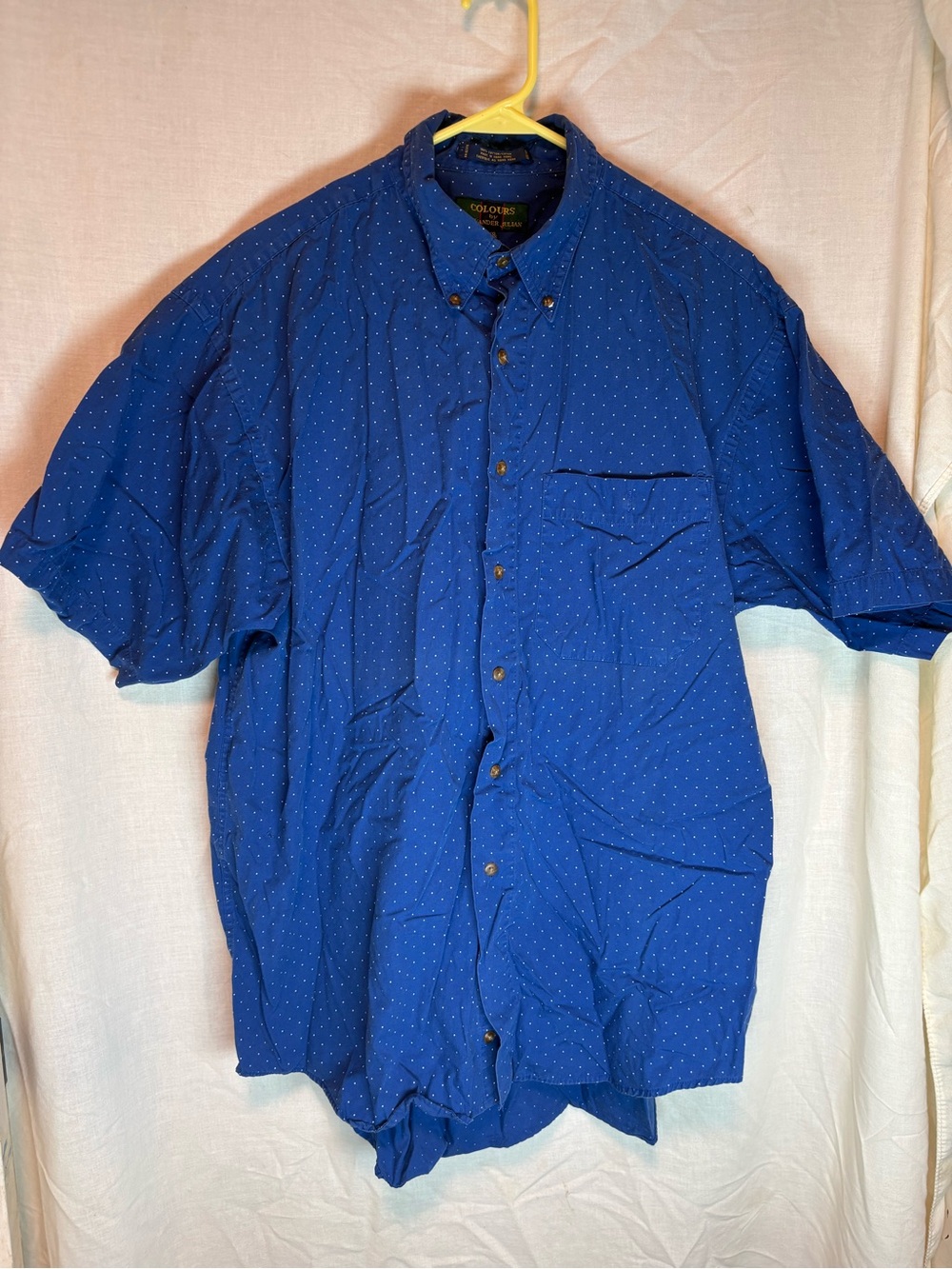Colours Alexander Julian Button Up Short Slv Shirt Blue Dots Men’s L 16-16.5